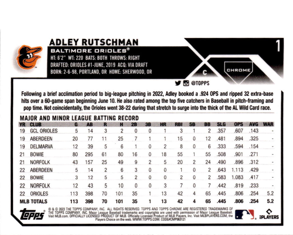 2023 Topps Chrome #1 Adley Rutschman