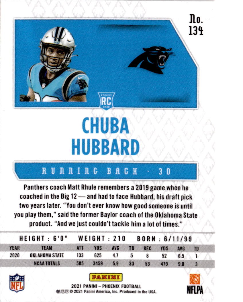 2021 Panini Phoenix #134 Chuba Hubbard Fire Burst