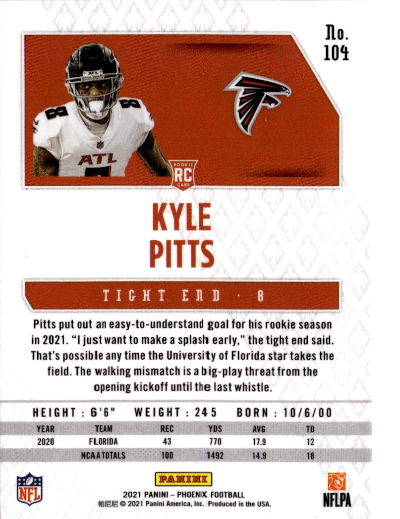 2021 Panini Phoenix #104 Kyle Pitts Fire Burst