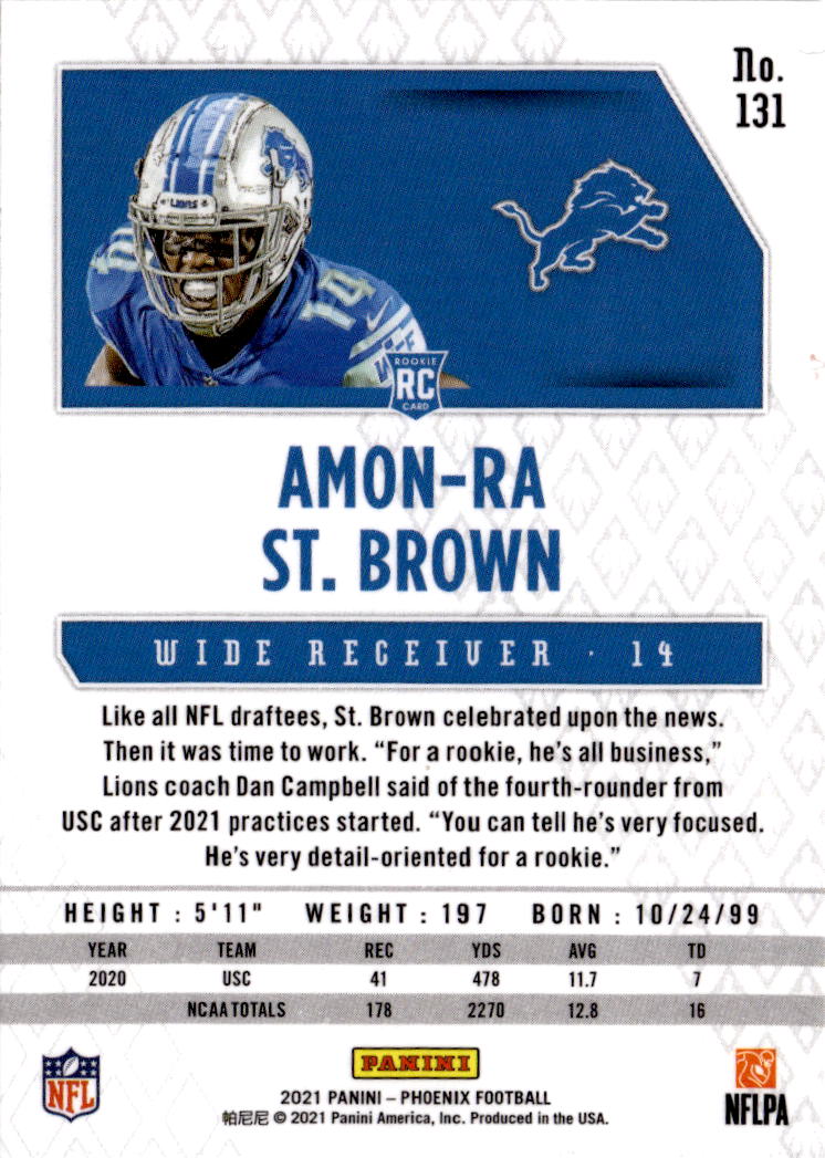 2021 Panini Phoenix #131 Amon-Ra St. Brown Fire Burst