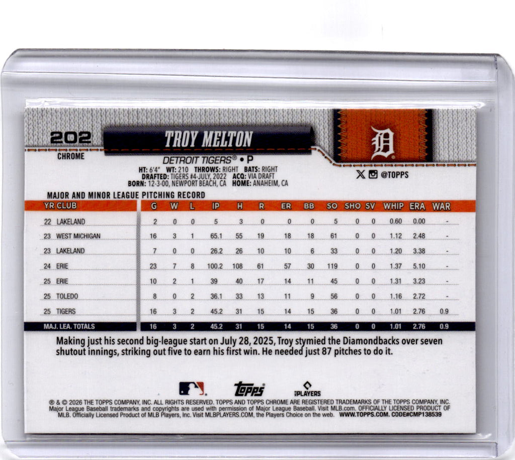 2026 Topps Chrome #202 Troy Melton Pink Refractors #/250