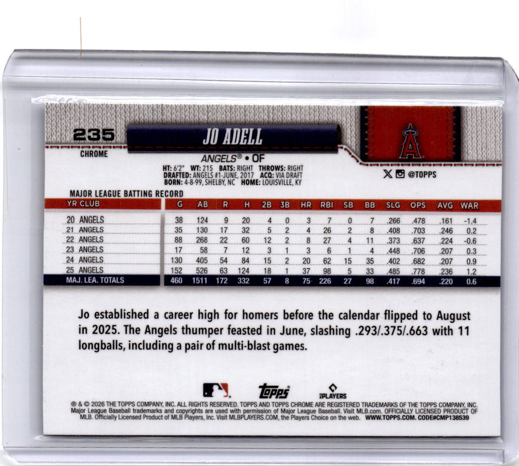 2026 Topps Chrome #235 Jo Adell Blue Refractors #/150
