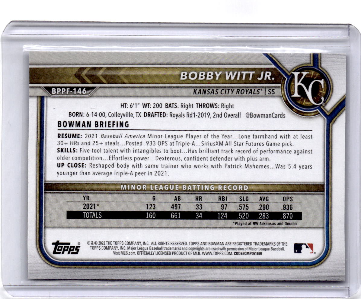 2022 Bowman 1st Edition #BPPF-146 Bobby Witt Jr. Sky Blue Foil