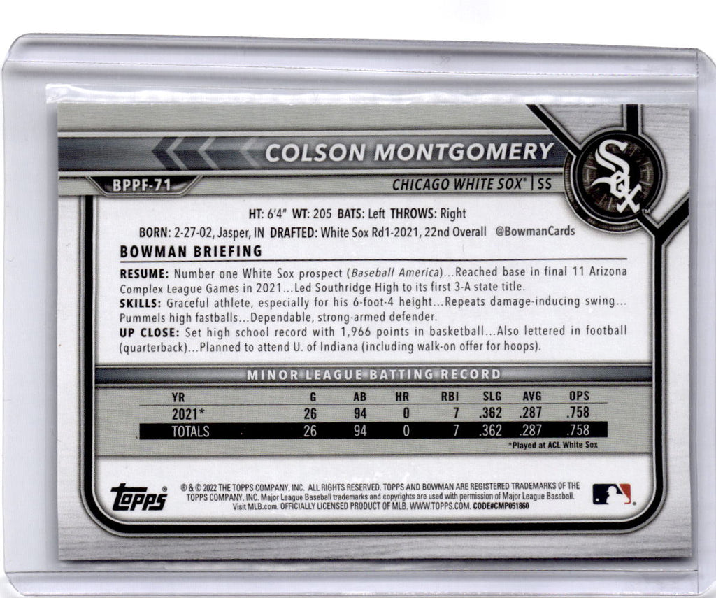 2022 Bowman 1st Edition #BPPF-71 Colson Montgomery Sky Blue Foil