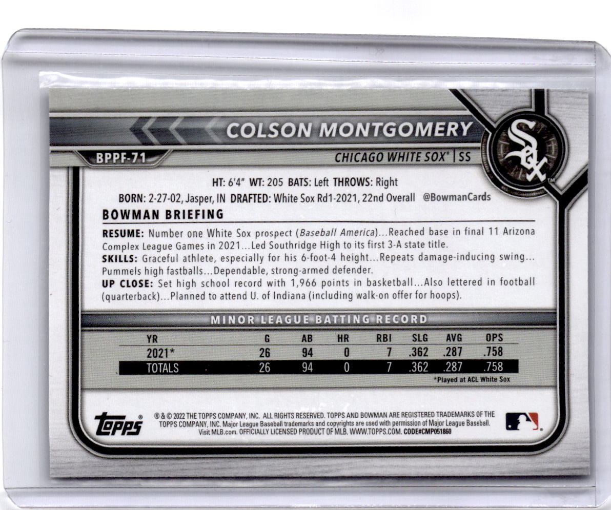 2022 Bowman 1st Edition #BPPF-71 Colson Montgomery Sky Blue Foil