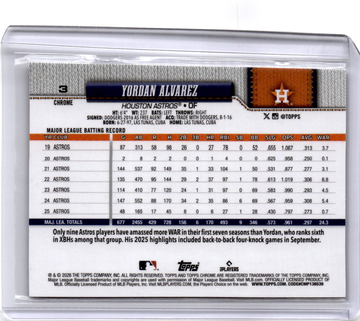 2026 Topps Chrome #3 Yordan Alvarez X-Fractors
