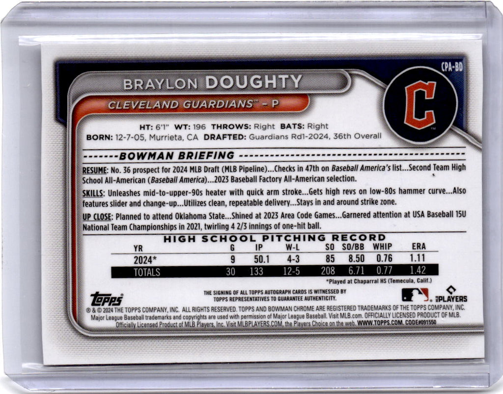 2024 Bowman Draft #CPA-BD Braylon Doughty Chrome Prospect Autographs
