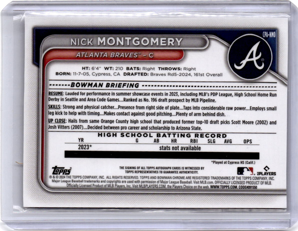 2024 Bowman Draft #CPA-NMO Nick Montgomery Chrome Prospect Autographs