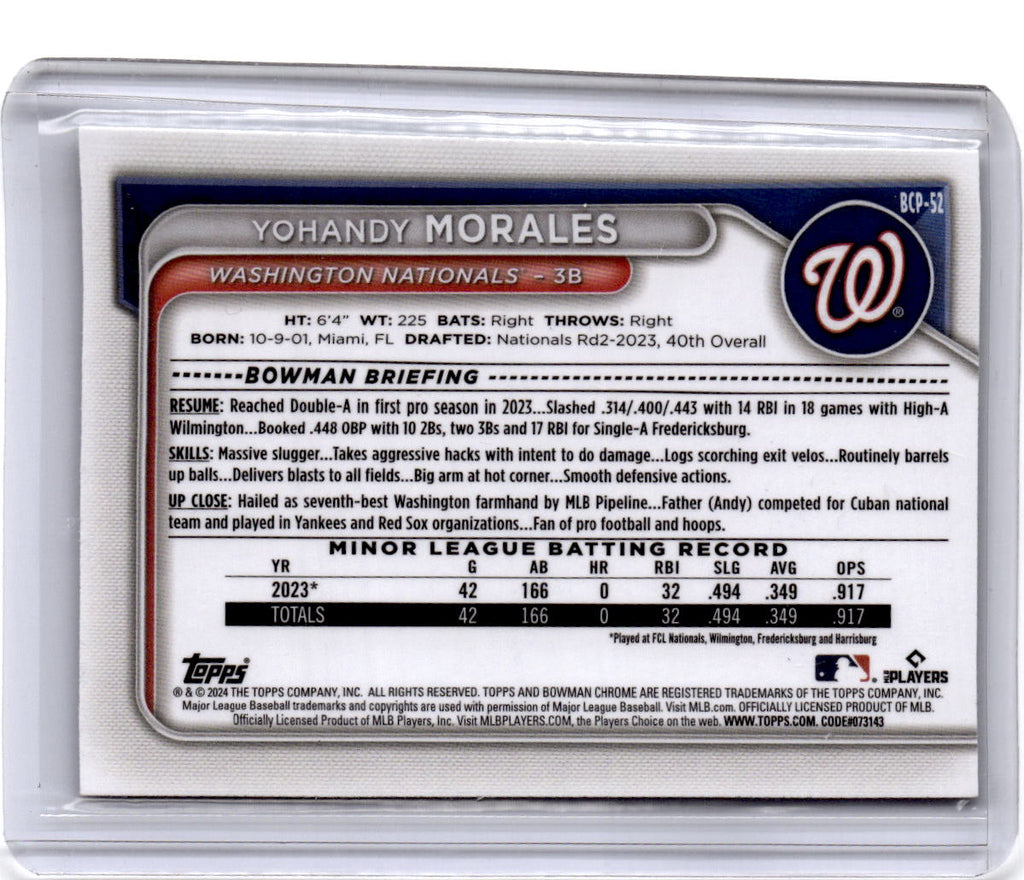 2024 Bowman #BCP-52 Yohandy Morales Chrome Prospects Lunar Glow Refractors