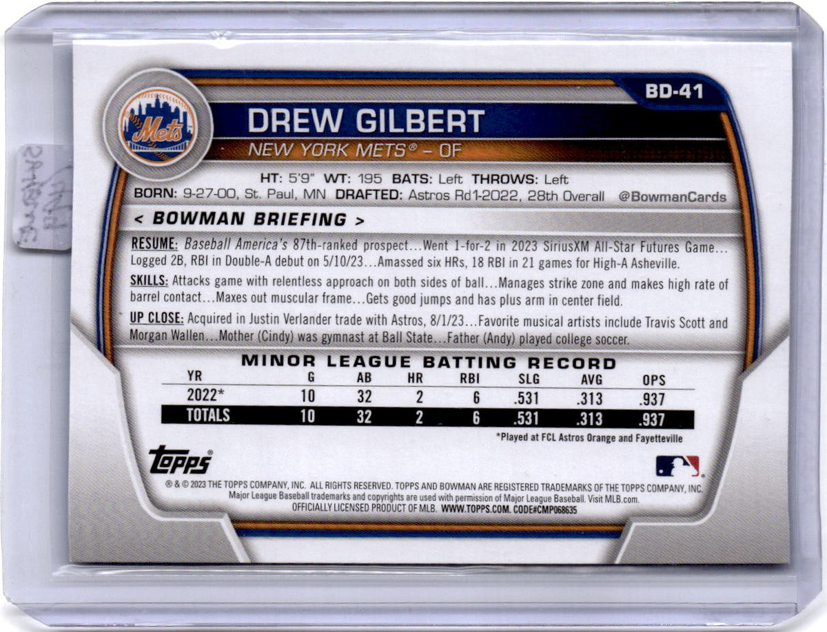 2023 Bowman Draft #BD-41 Drew Gilbert Sky Blue #/499