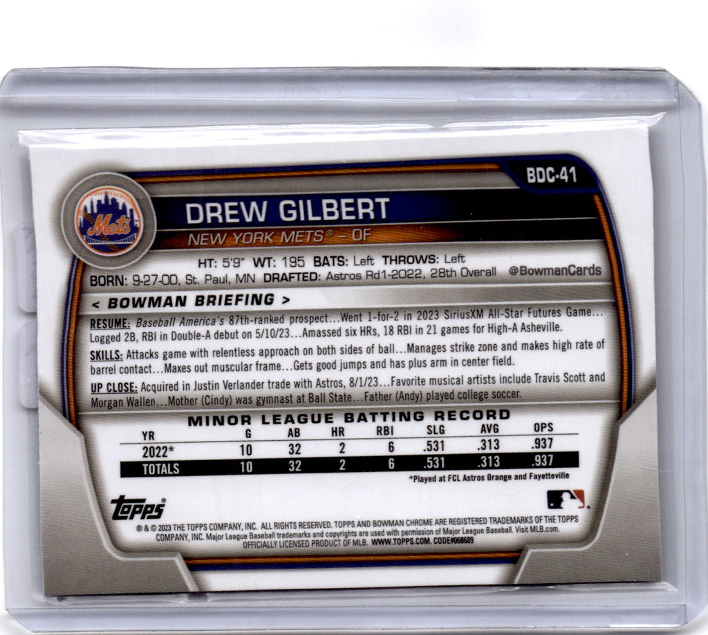 2023 Bowman Draft #BDC-41 Drew Gilbert Chrome Yellow Lunar Crater Refractor #/75