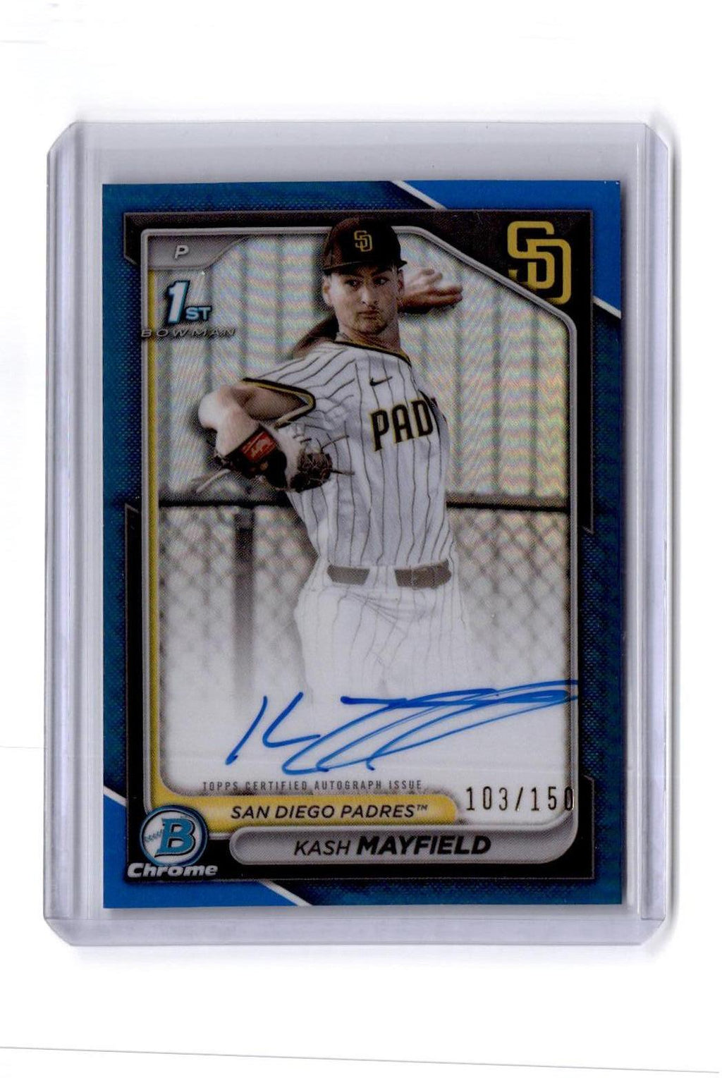 2024 Bowman #BMA-KM Kash Mayfield Chrome Autographs Blue Refractor/150