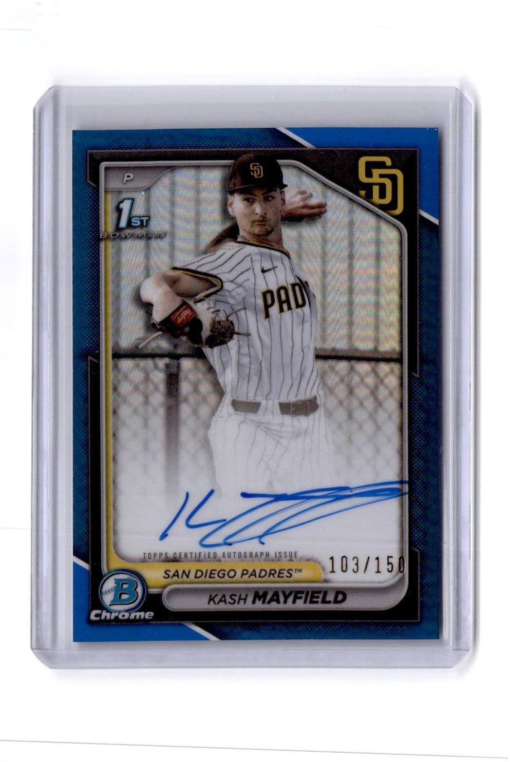 2024 Bowman #BMA-KM Kash Mayfield Chrome Autographs Blue Refractor/150