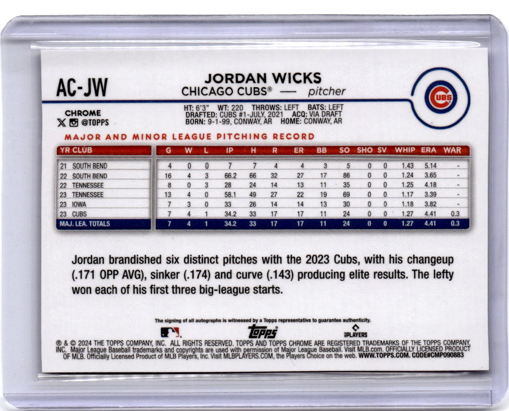 2024 Topps Chrome Update #AC-JW Jordan Wicks Autographs