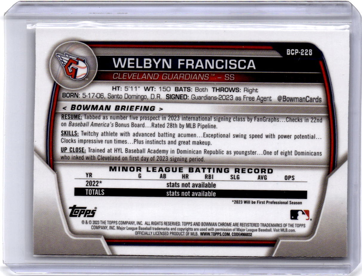 2023 Bowman Chrome #BCP-228 Welbyn Francisca Prospects Mojo Refractor