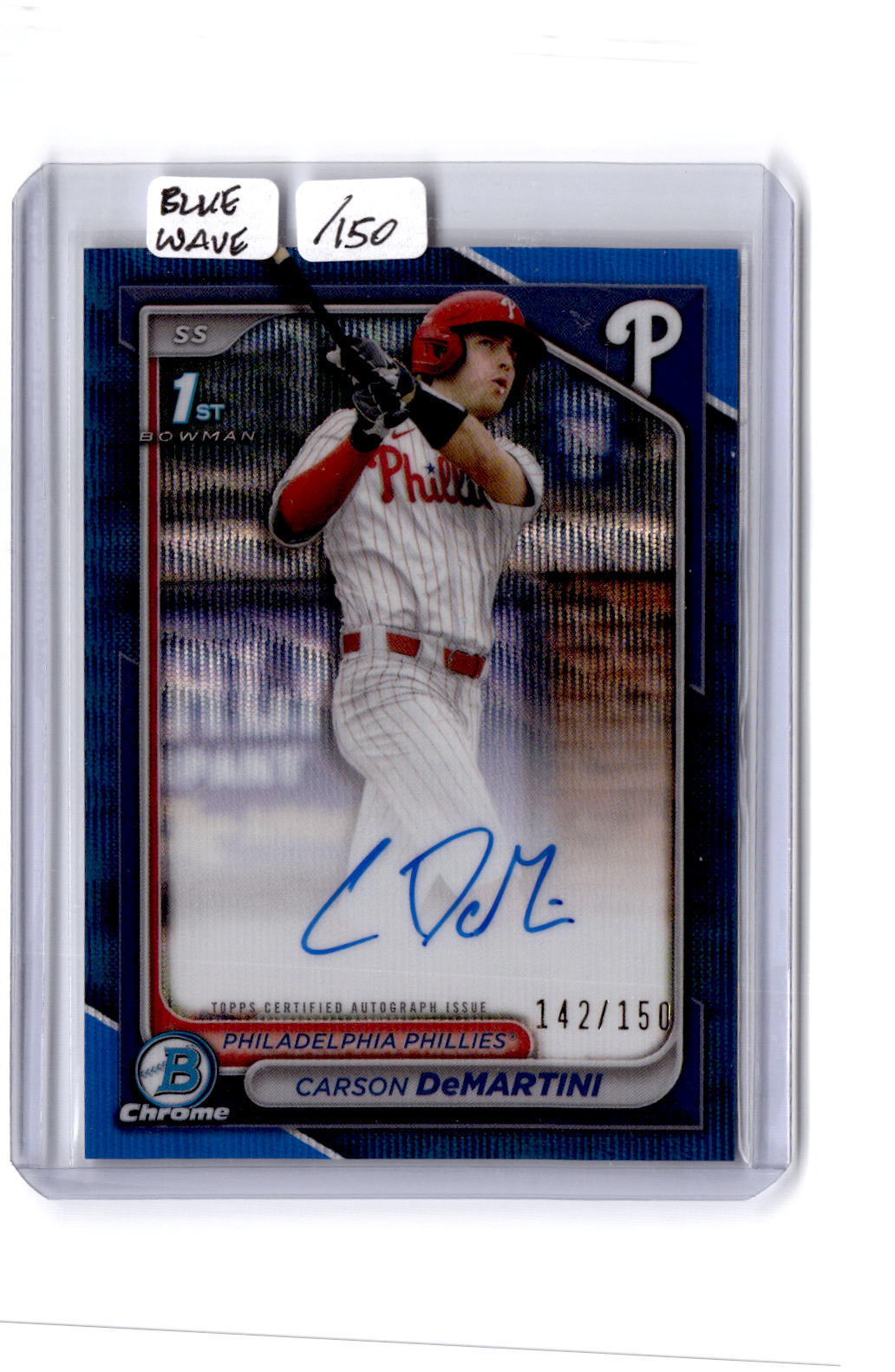 2024 Bowman Draft Carson DeMartini Chrome Autographs Blue Wave Refractor #/150