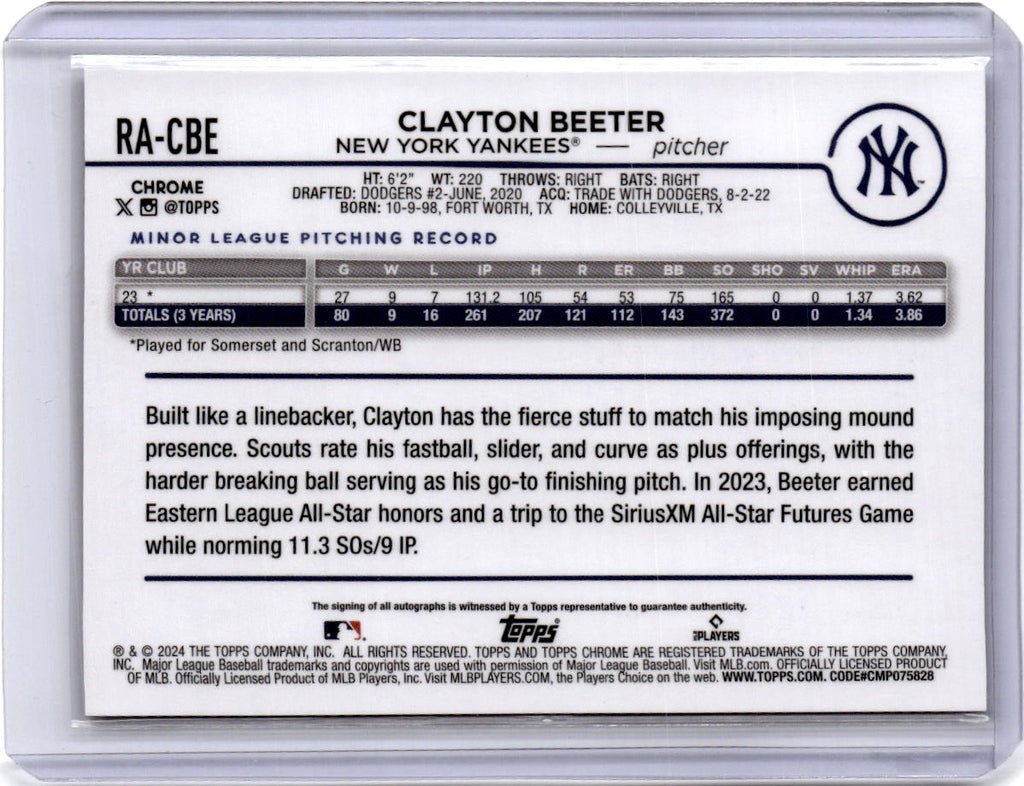 2024 Topps Chrome Update #RA-CBE Clayton Beeter Autographs