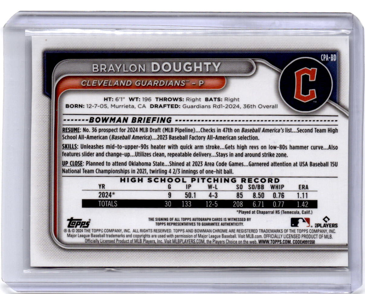 2024 Bowman Draft #CPA-BD Braylon Doughty Chrome Prospect Autographs