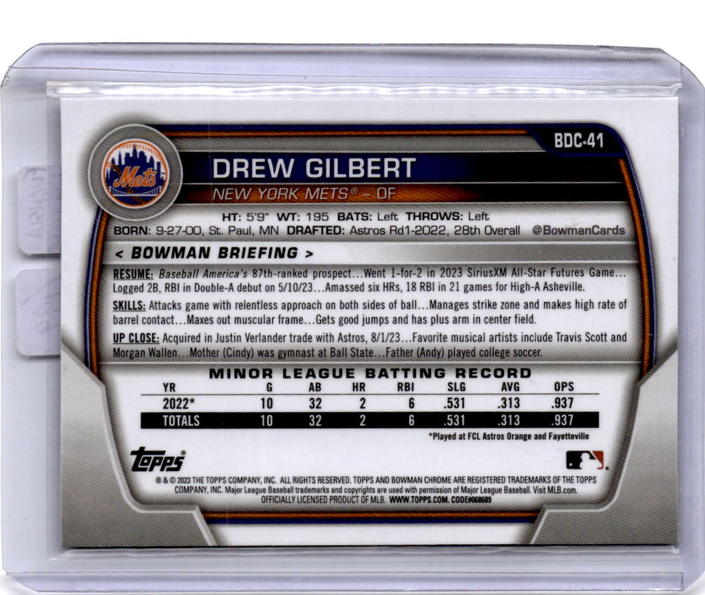 2023 Bowman Draft #BDC-41 Drew Gilbert Chrome Fuchsia Lunar Refractor #/199