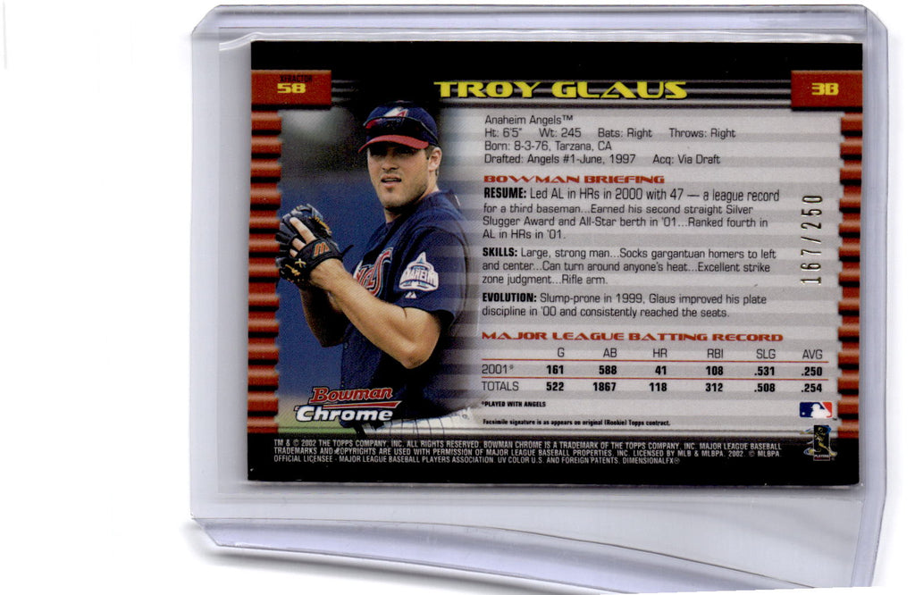 2002 Bowman Chrome #58 Troy Glaus X-Fractors #/250