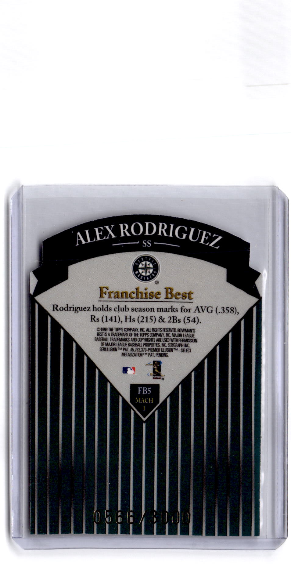 1999 Bowman's Best #FB5 Alex Rodriguez Franchise Best Mach I #/3000