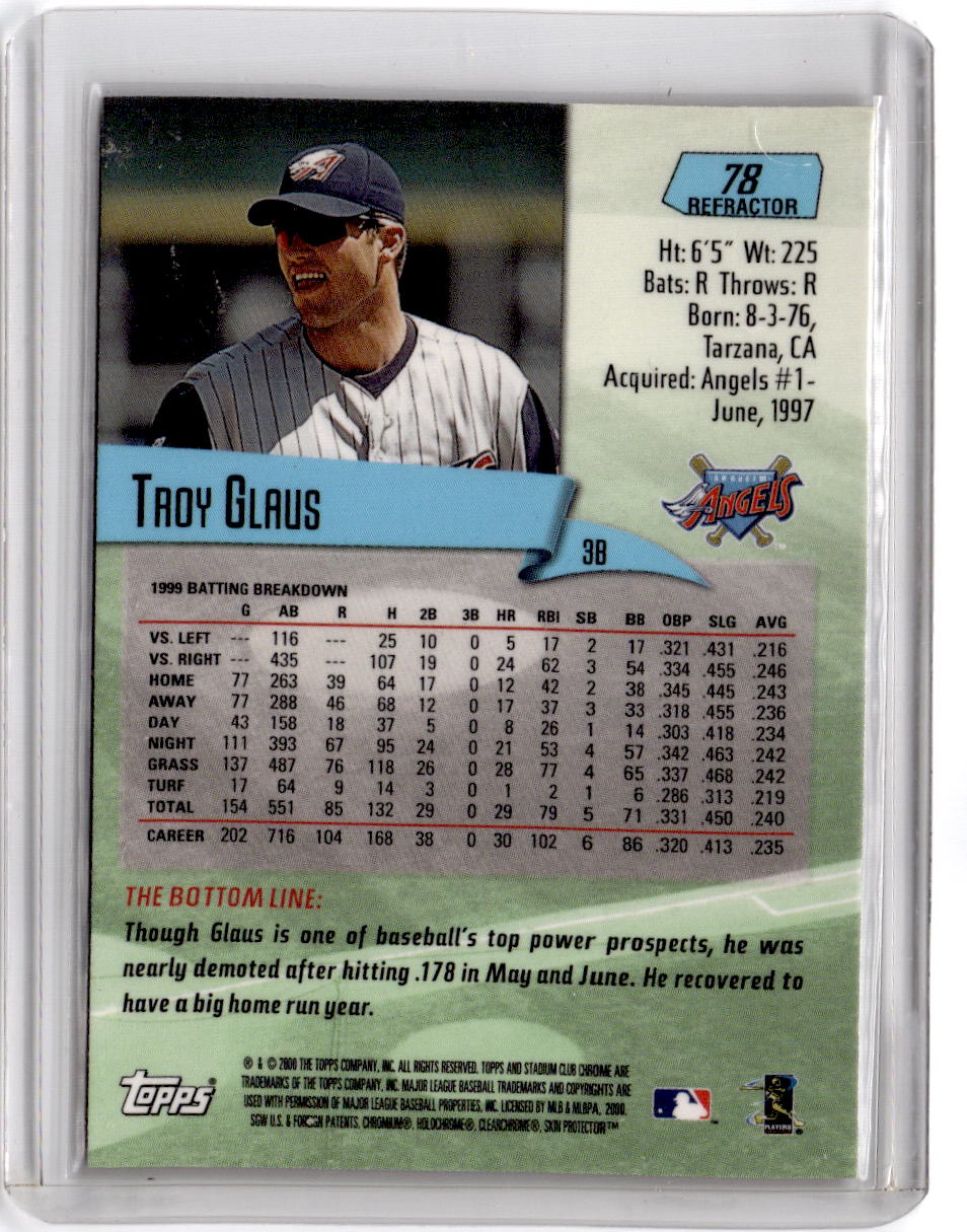 2000 Stadium Club Chrome #78 Troy Glaus Refractors