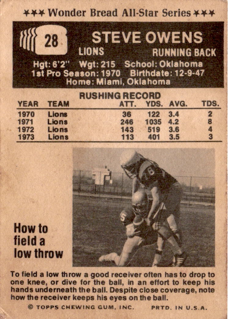 1974 Town Talk Bread #28 Steve Owens