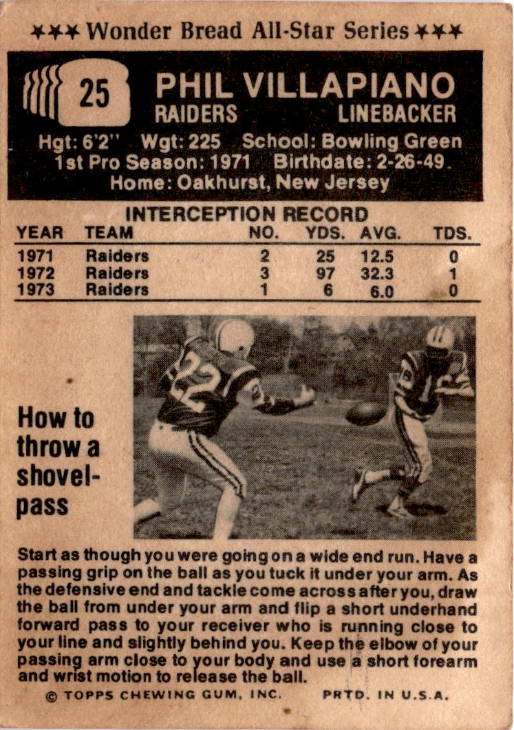 1974 Town Talk Bread #25 Phil Villapiano