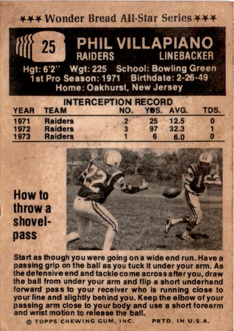 1974 Town Talk Bread #25 Phil Villapiano