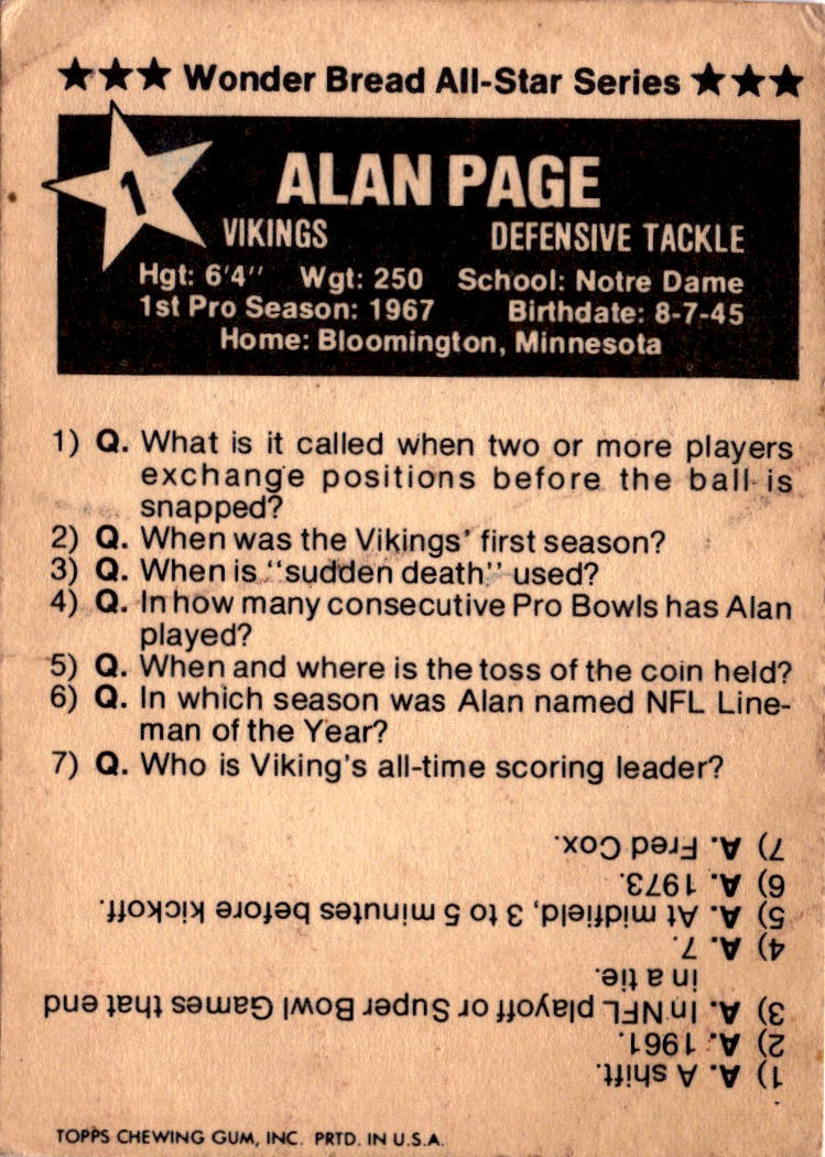 1975 Town Talk Bread #1 Alan Page