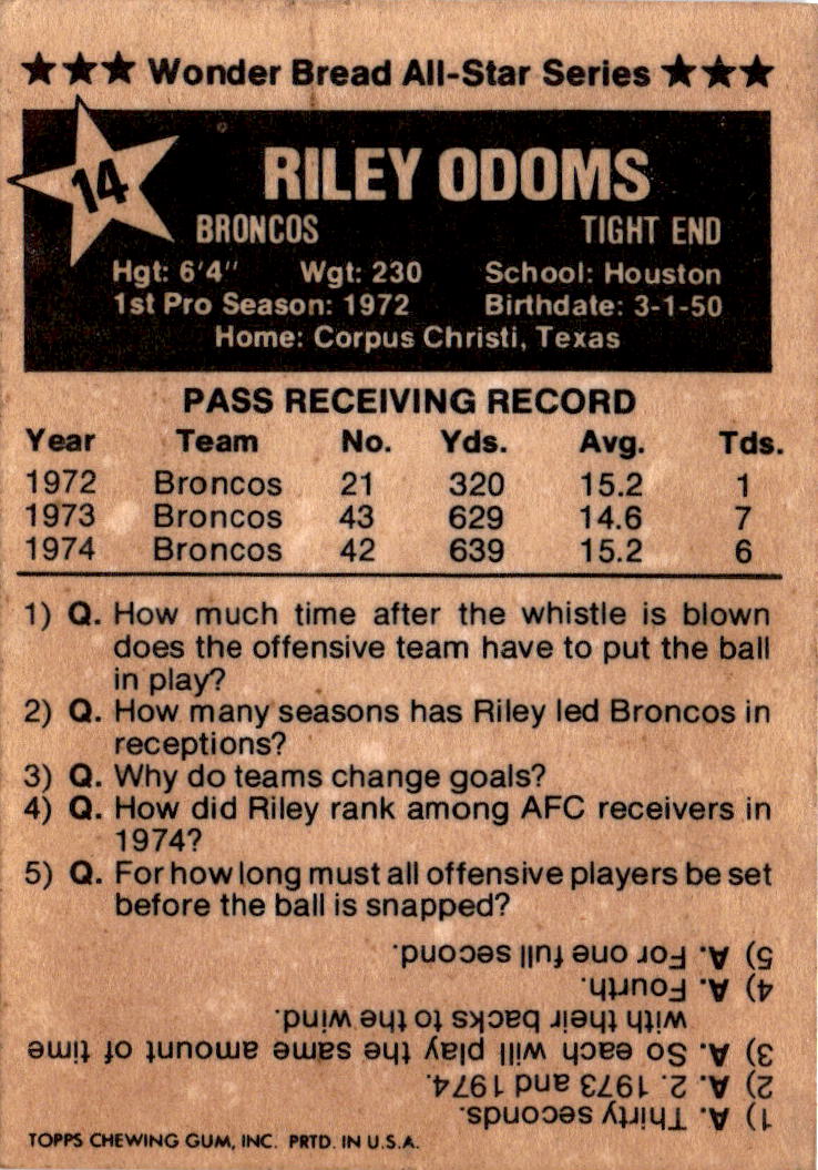 1975 Wonder Bread #14 Riley Odoms