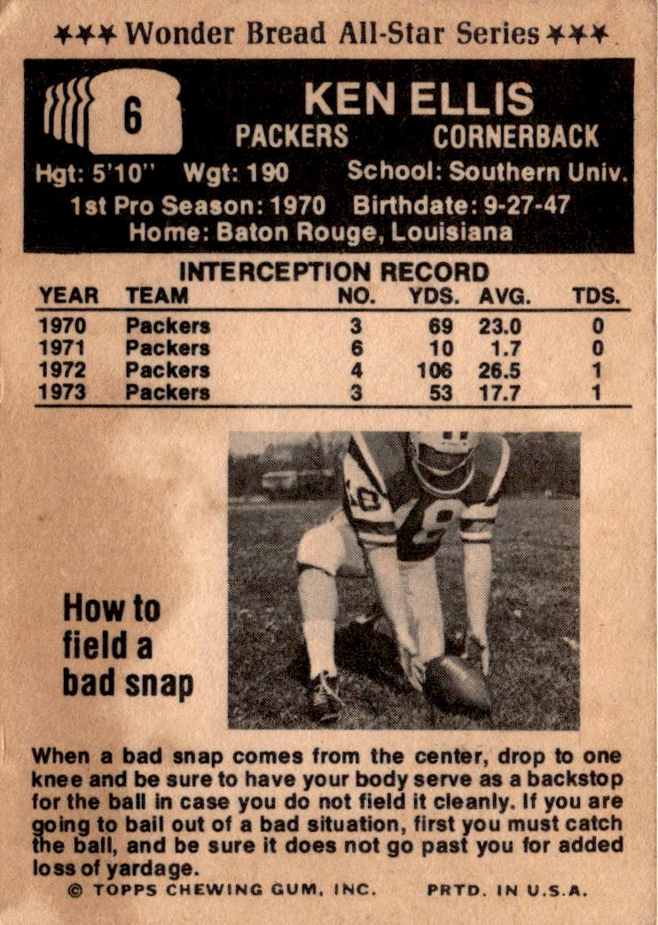 1974 Town Talk Bread #6 Ken Ellis
