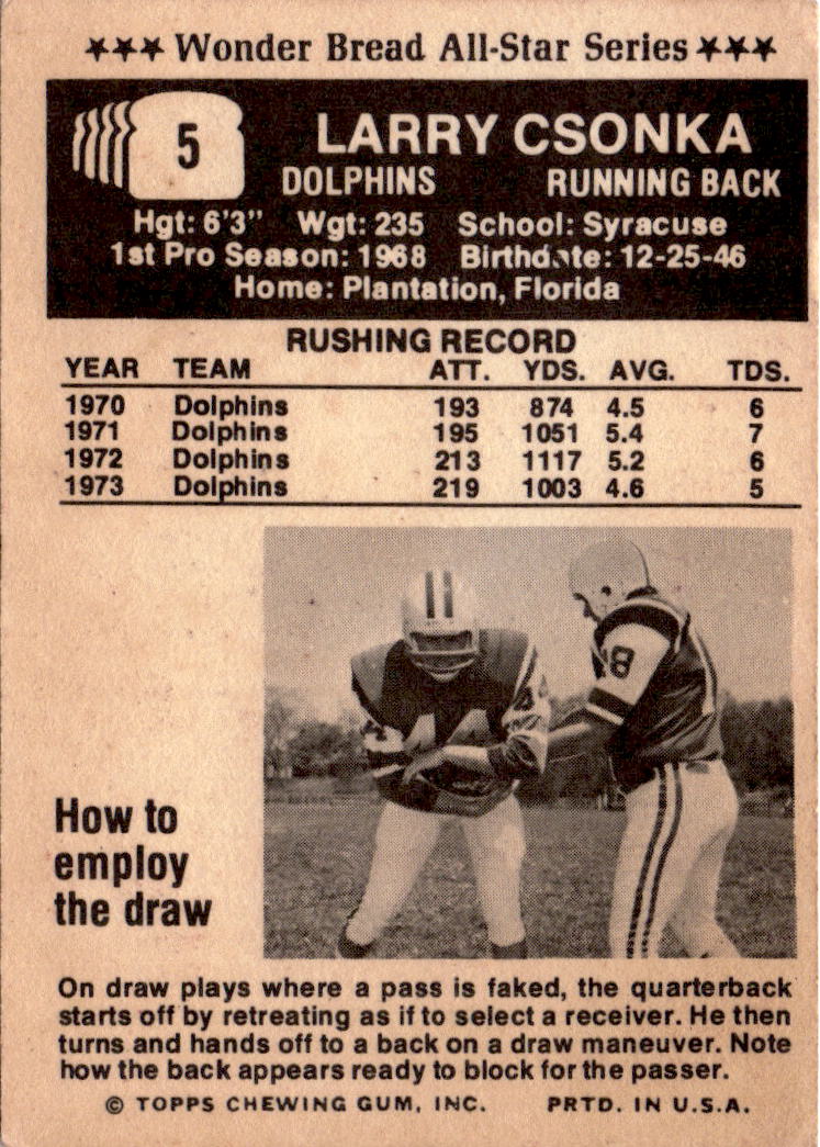 1974 Town Talk Bread #5 Larry Csonka