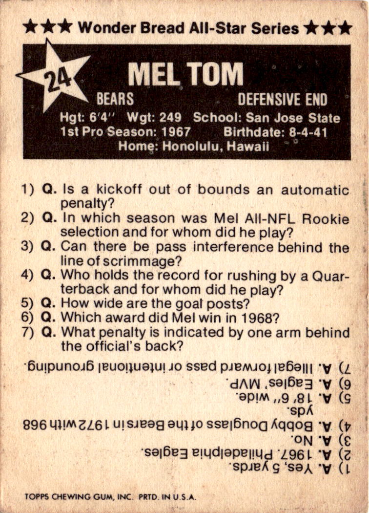 1975 Wonder Bread #24 Mel Tom