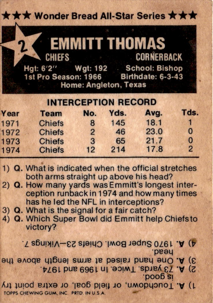1975 Town Talk Bread #2 Emmitt Thomas