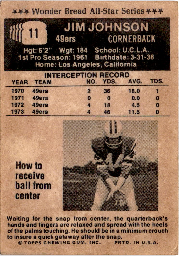 1974 Wonder Bread #11 Jim Johnson
