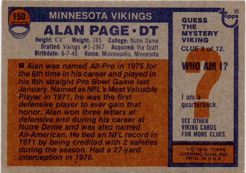 1976 Topps #150 Alan Page