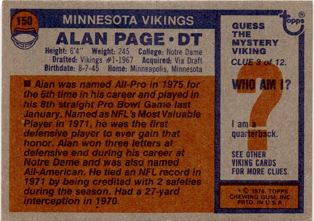 1976 Topps #150 Alan Page