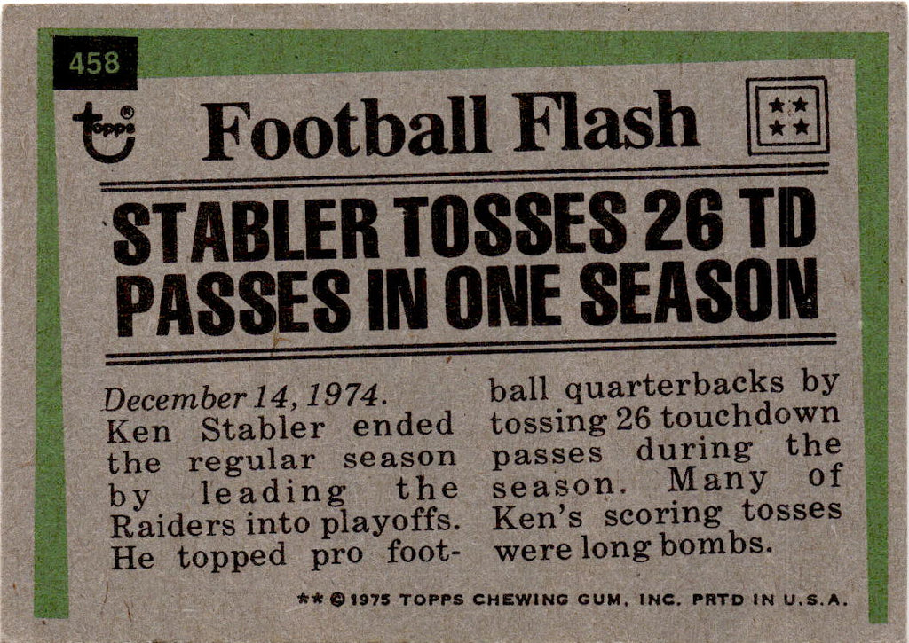 1975 Topps #458 Ken Stabler