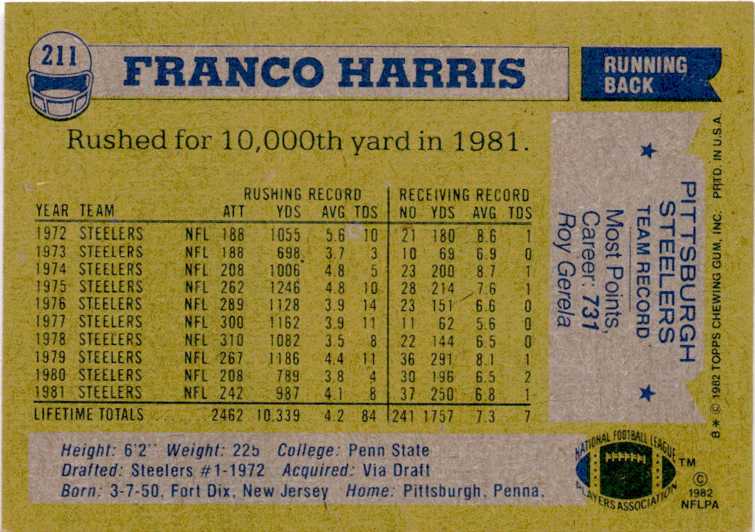 1982 Topps #211 Franco Harris