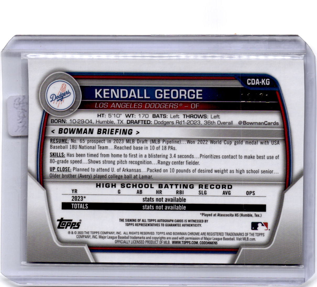 2023 Bowman Draft Kendall George Chrome Prospect Auto Sparkle Refractor/71