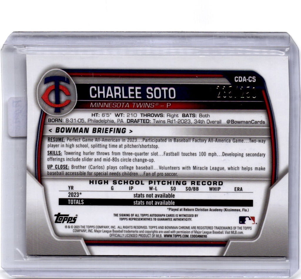 2023 Bowman Draft Sapphire Edition Charlee Soto Autographs Purple Refractor /250