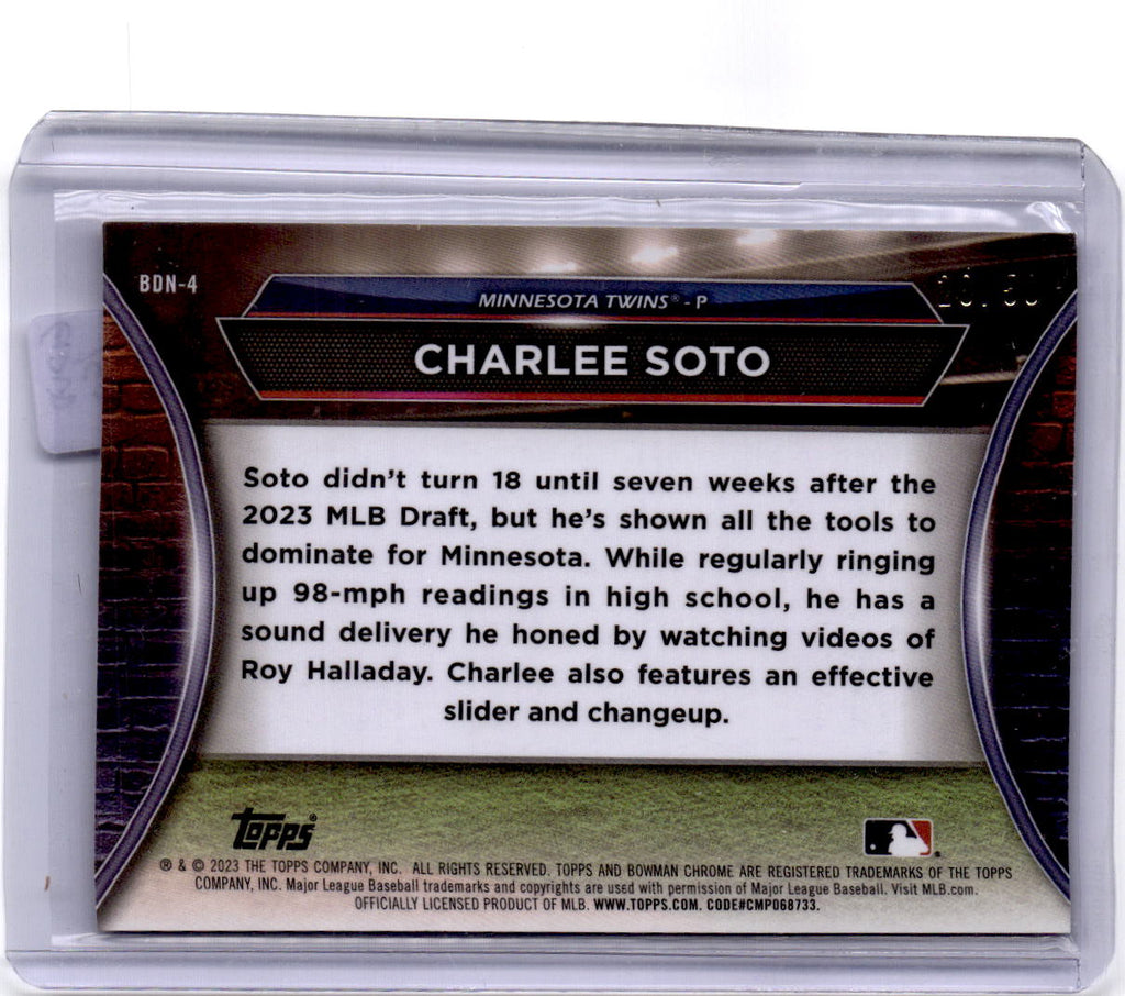 2023 Bowman Draft #BDN-4 Charlee Soto Bowman Draft Night Gold Refractor #/50
