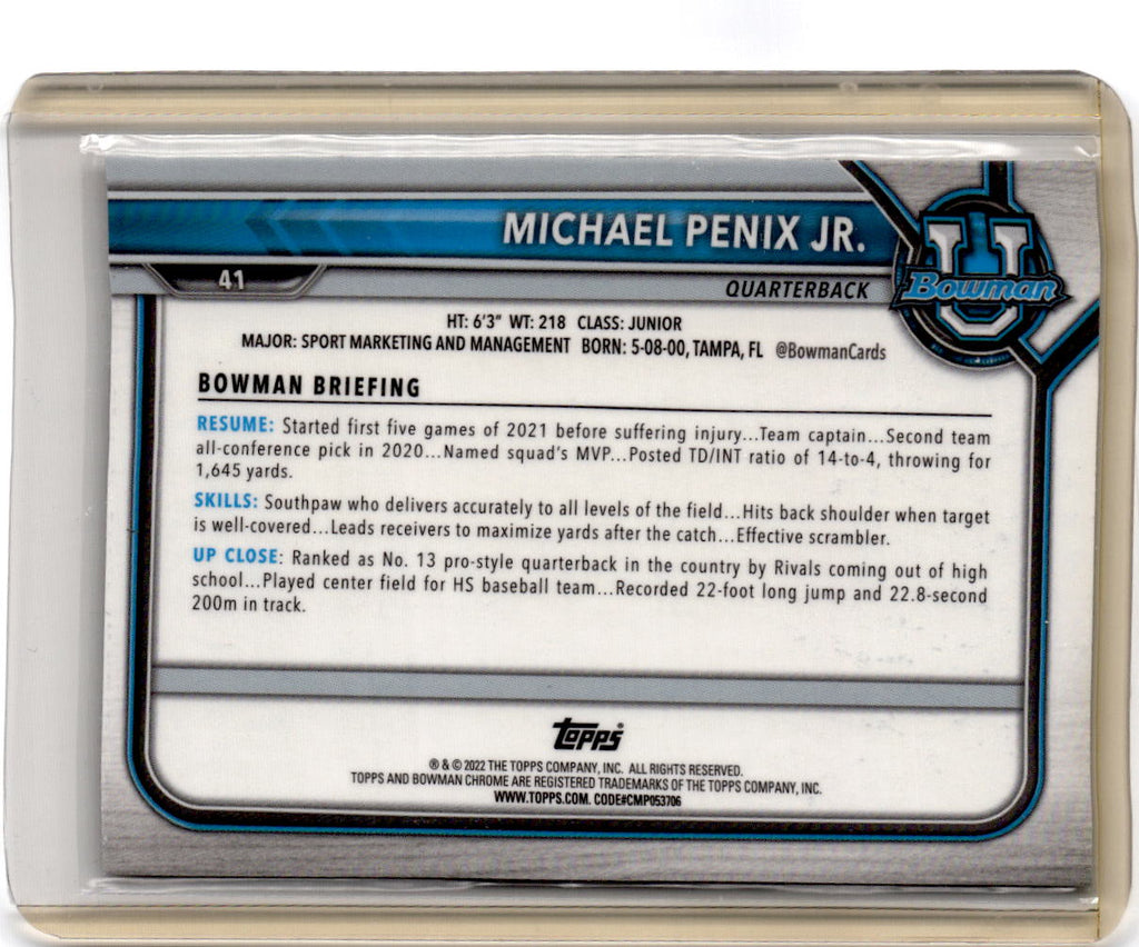 2021-22 Bowman University #41 Michael Penix Jr. Chrome Refractors