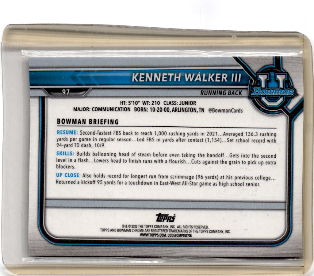 2021-22 Bowman University #97 Kenneth Walker III Chrome Refractors