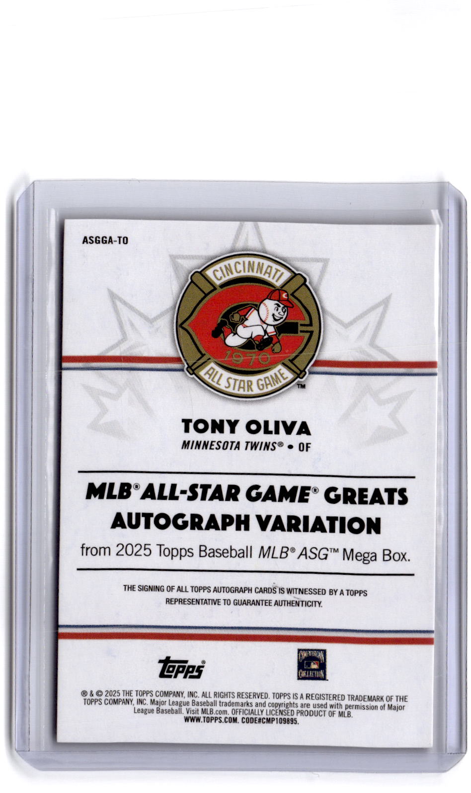 2025 Topps All-Star Game Tony Oliva All-Star Game Greats Orange Autographs #/25