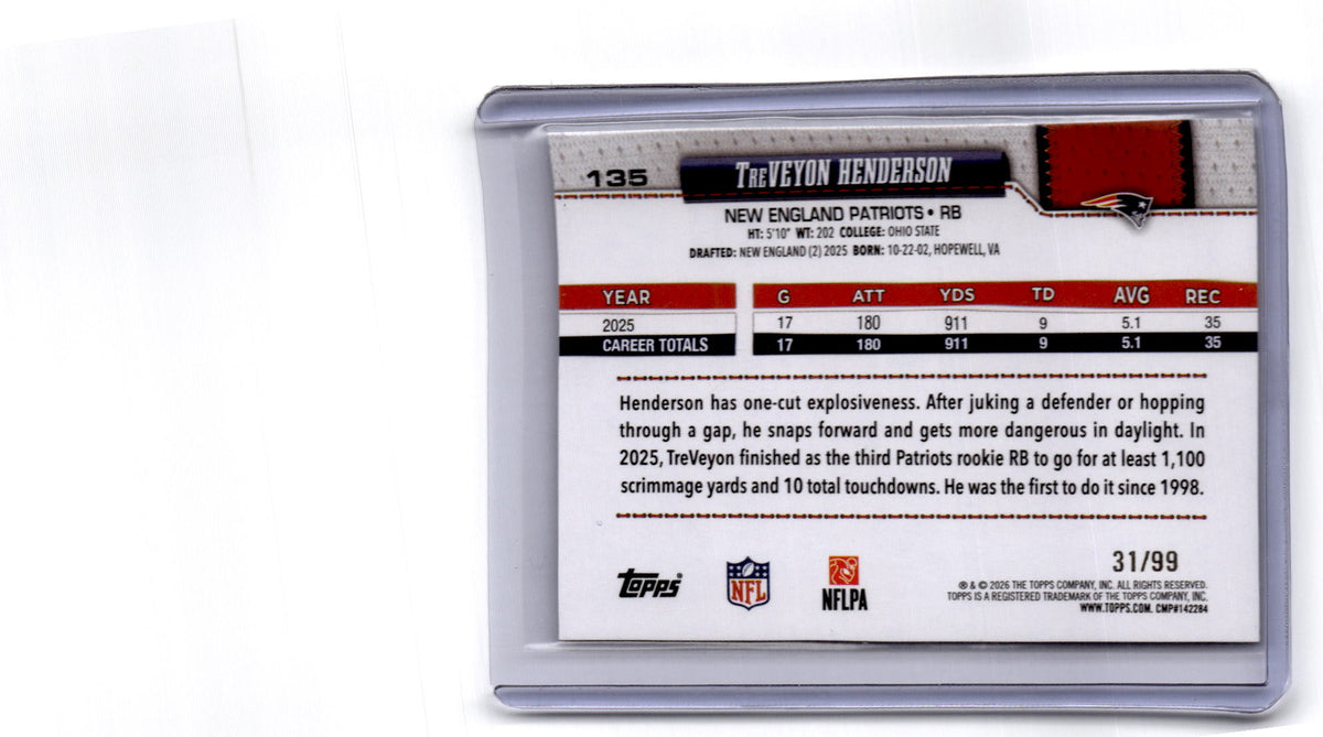 2026 Topps Flagship #135 TreVeyon Henderson Green Rainbow Foil #/99