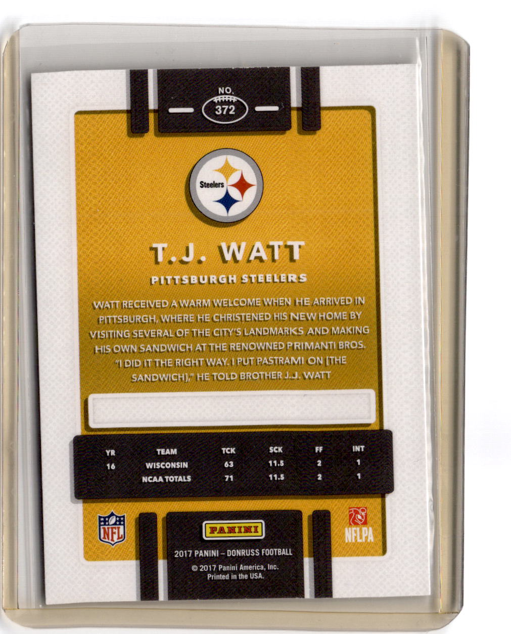 2017 Donruss #372 T.J. Watt