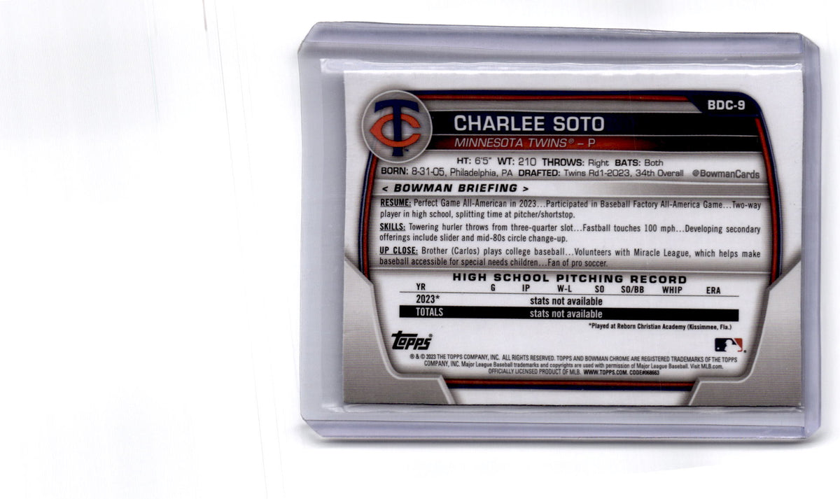 2023 Bowman Draft #BDC-9 Charlee Soto Chrome Sparkle Refractor
