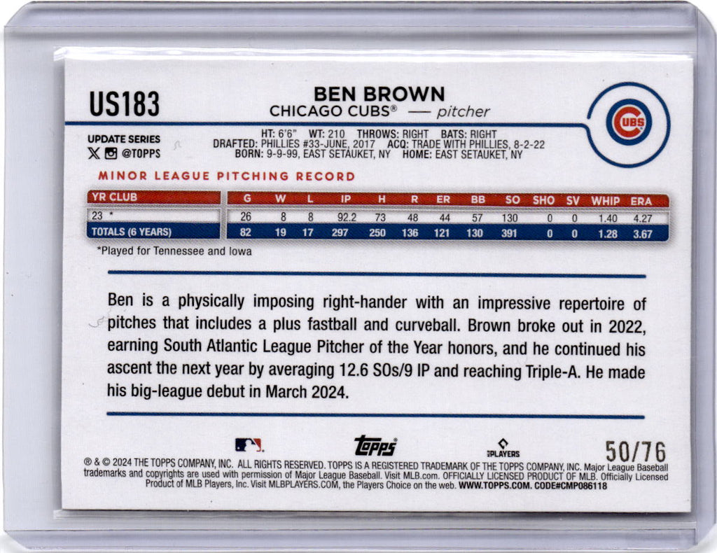 2024 Topps Update #US183 Ben Brown Independence Day #/76